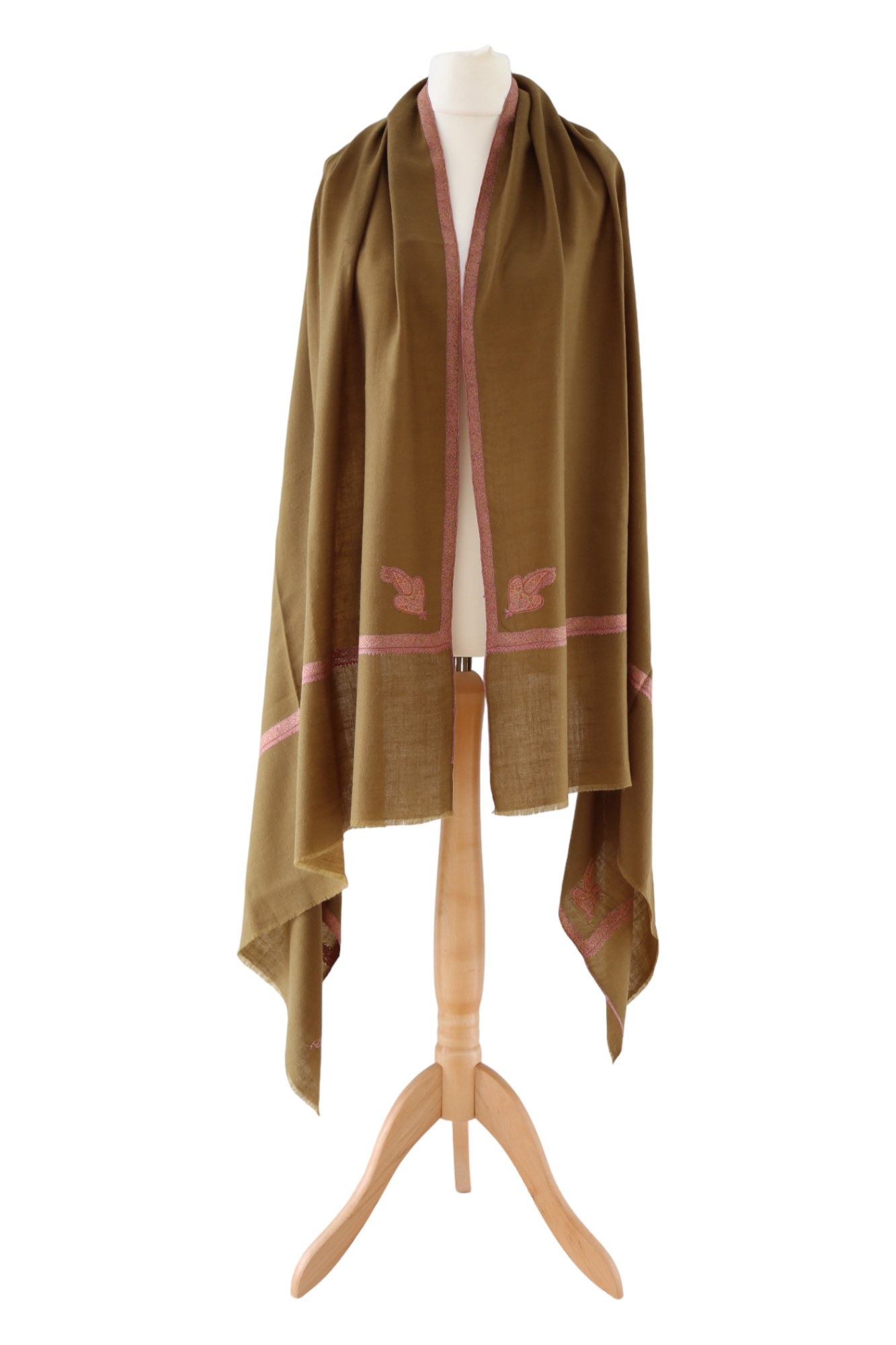 Brown Pashmina Shawl with Border Embroidery