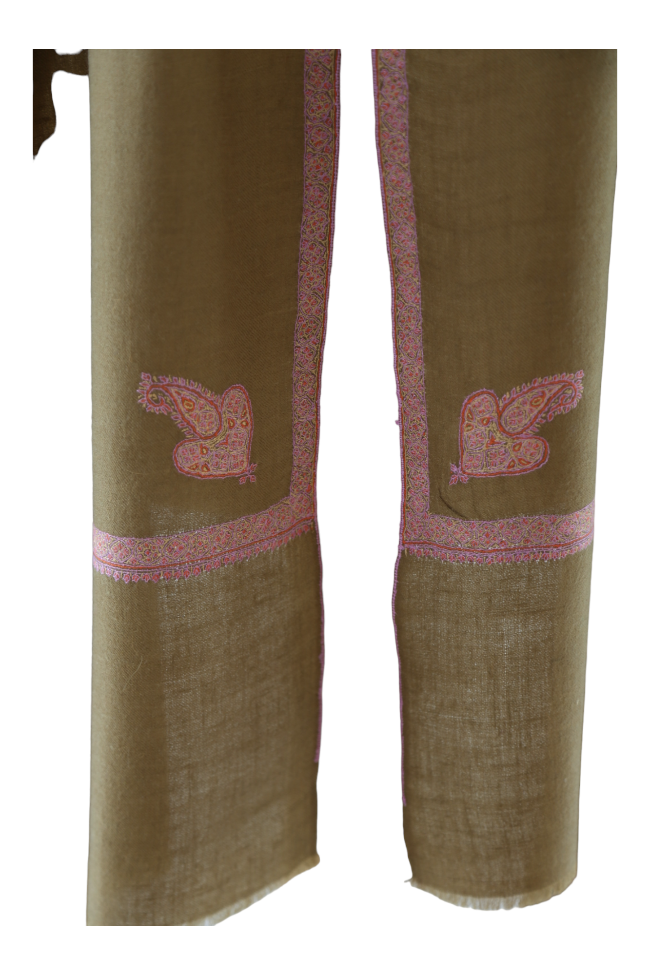 Brown Pashmina Shawl with Border Embroidery