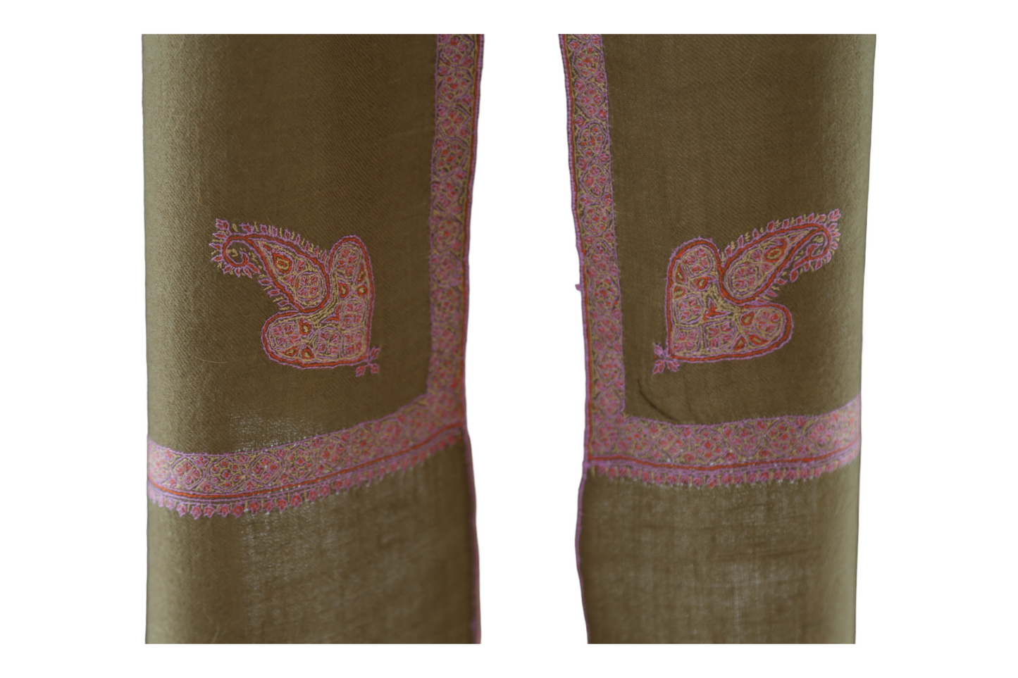 Brown Pashmina Shawl with Border Embroidery
