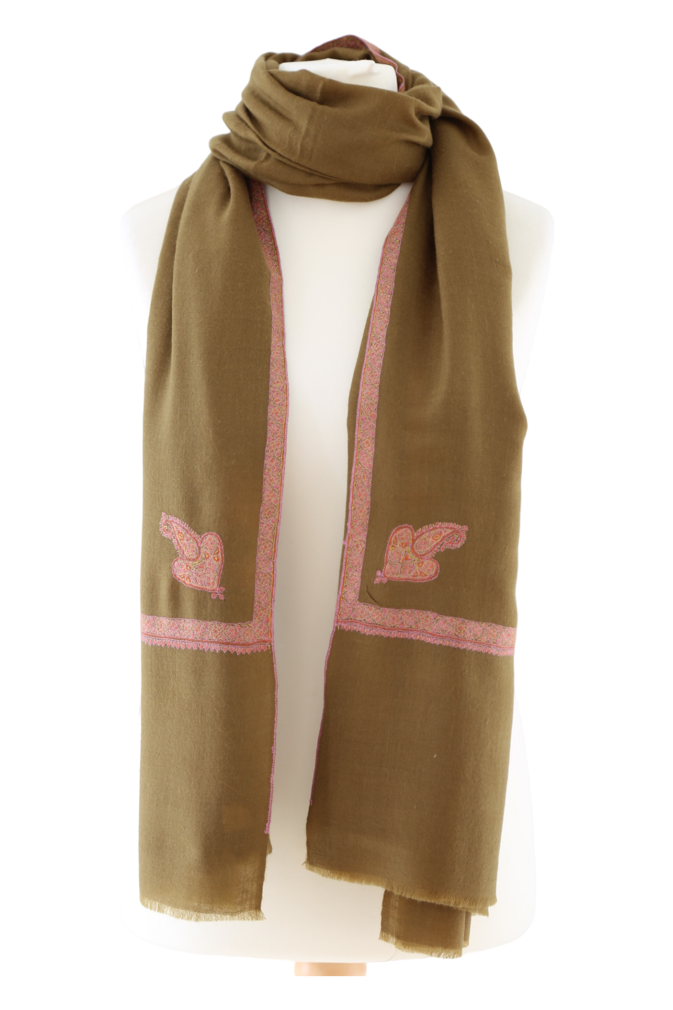 Brown Pashmina Shawl with Border Embroidery
