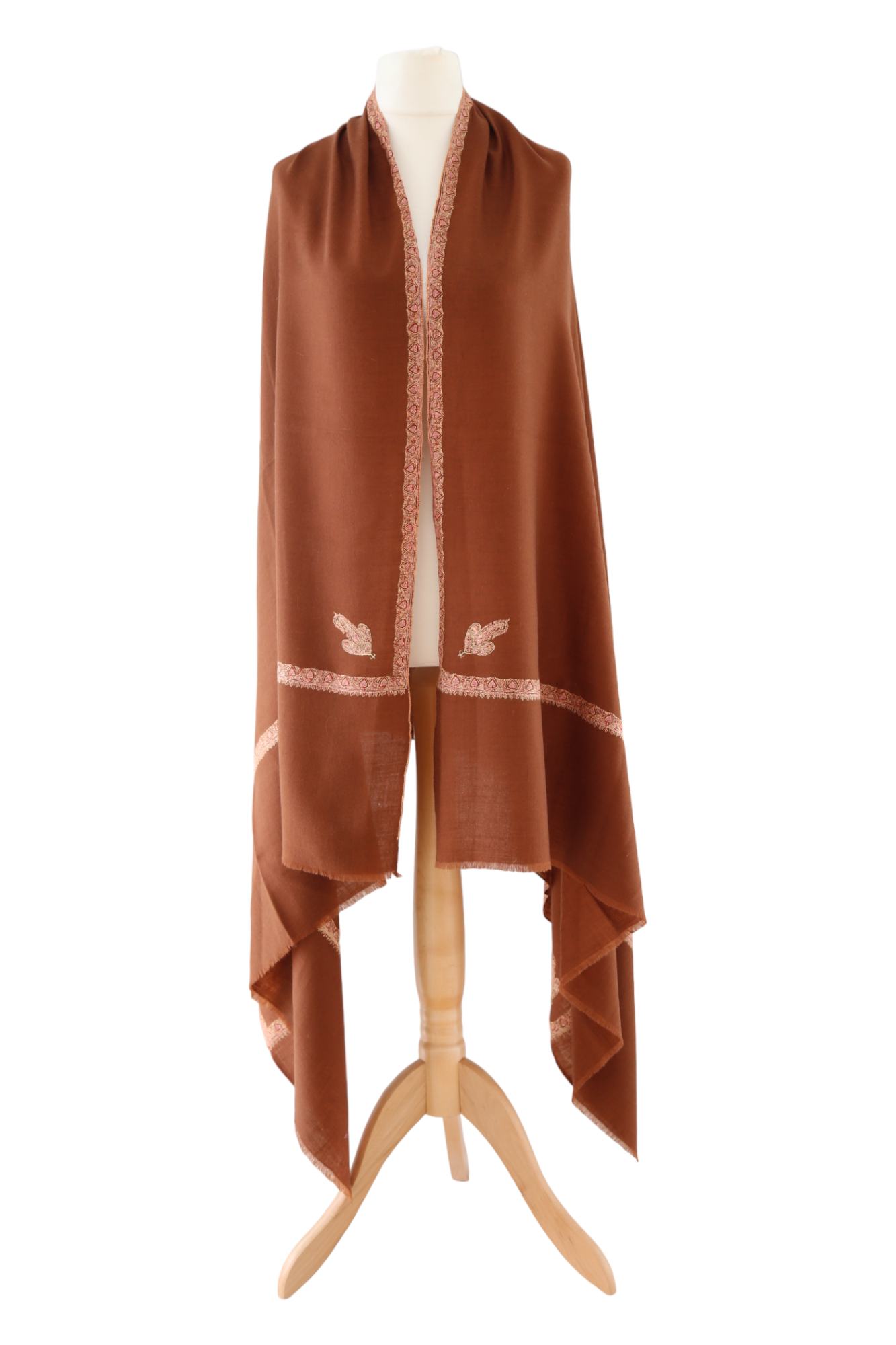 Pashmina Shawl with Border Embroidery - Chestnut