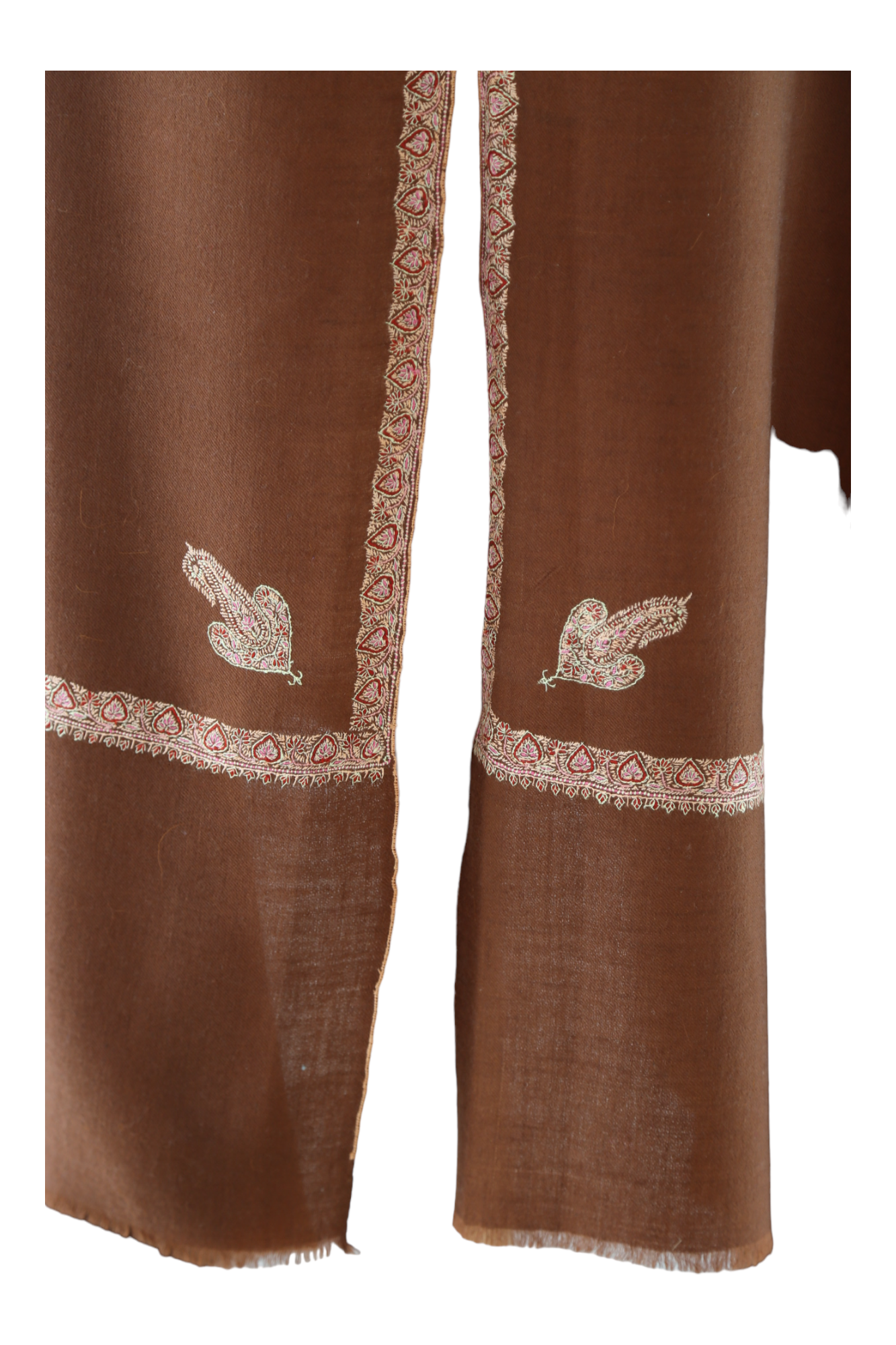 Pashmina Shawl with Border Embroidery - Chestnut