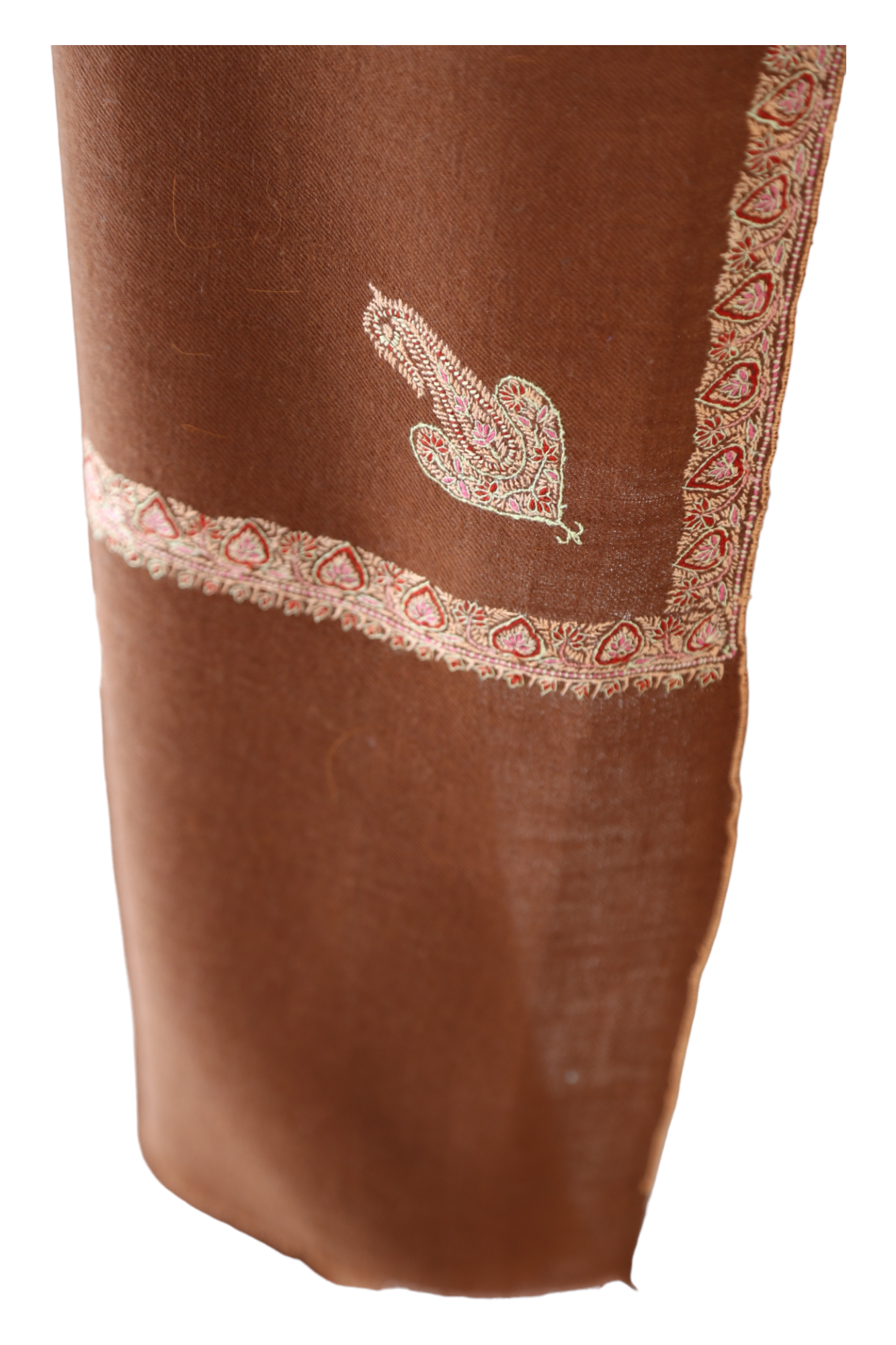 Pashmina Shawl with Border Embroidery - Chestnut