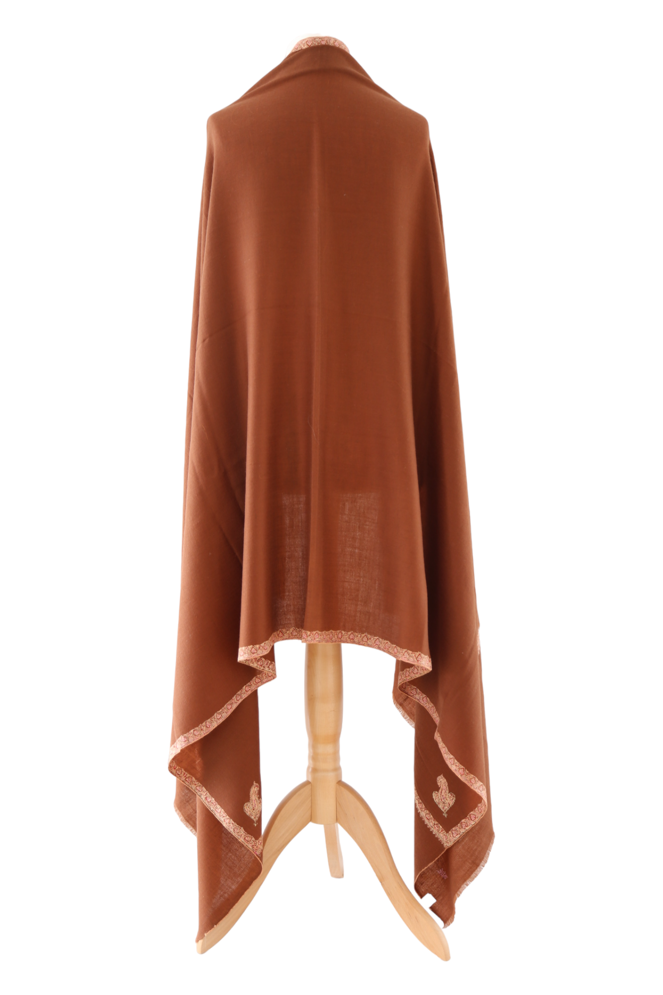 Pashmina Shawl with Border Embroidery - Chestnut