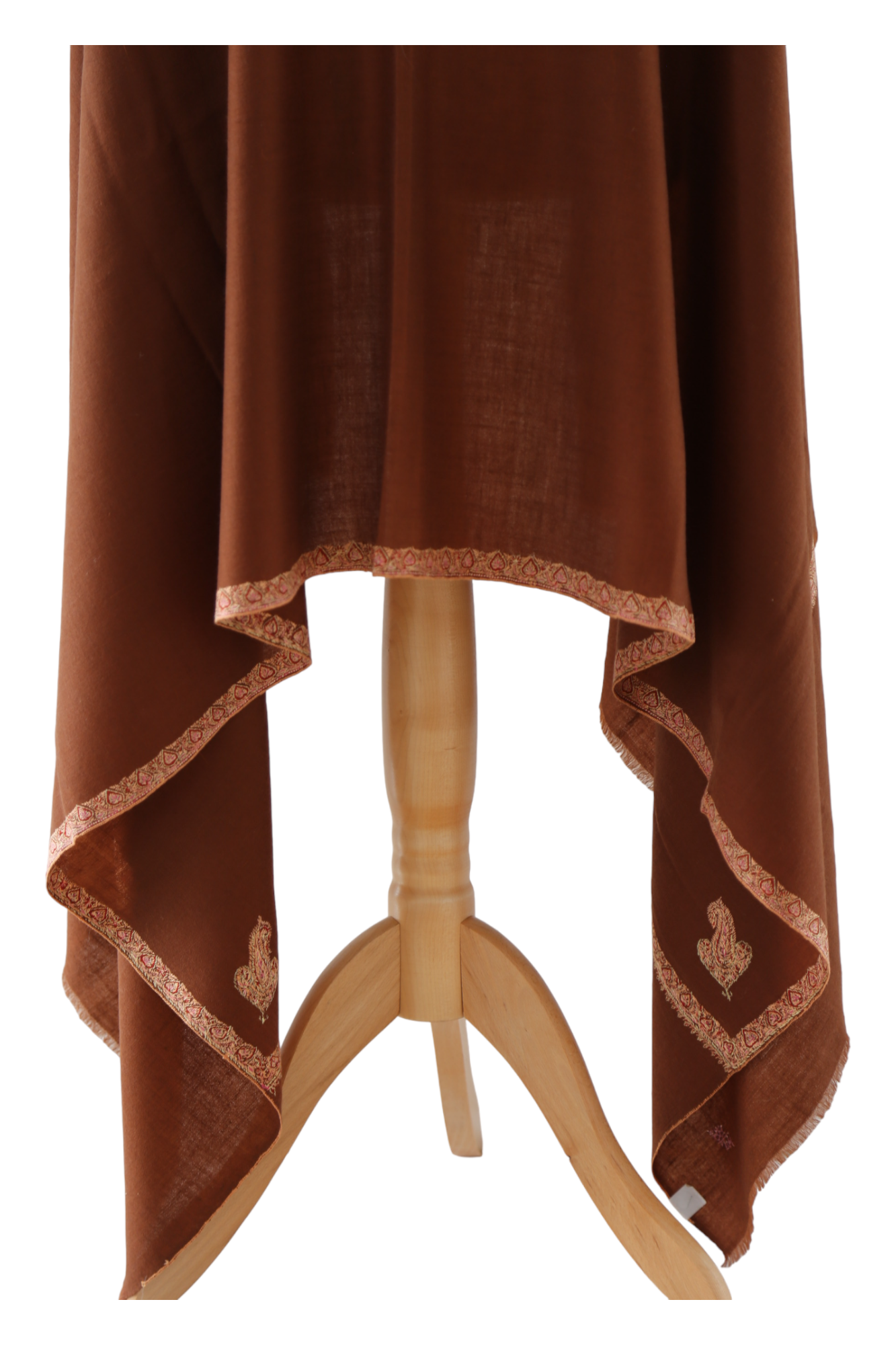 Pashmina Shawl with Border Embroidery - Chestnut