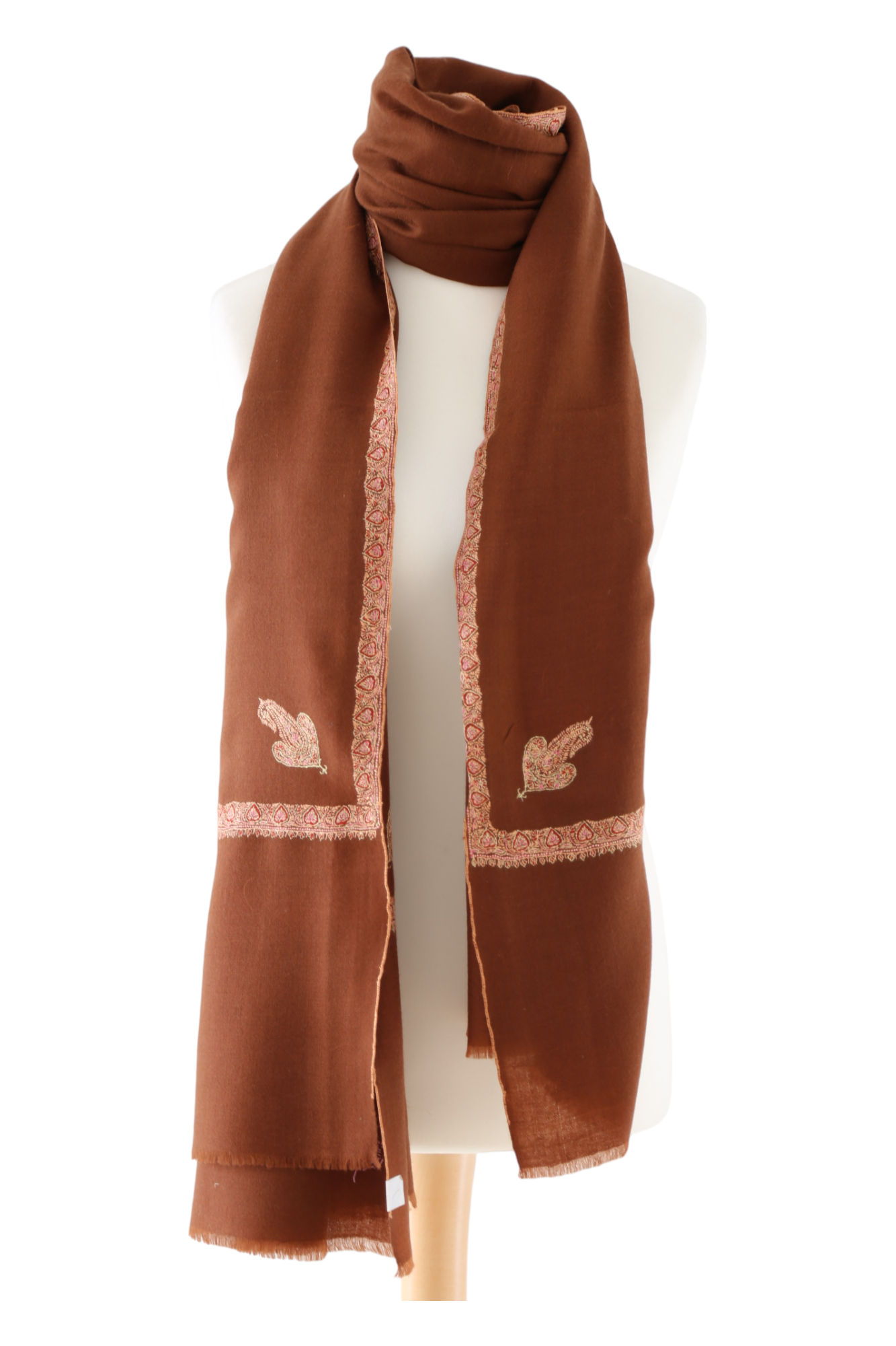 Pashmina Shawl with Border Embroidery - Chestnut