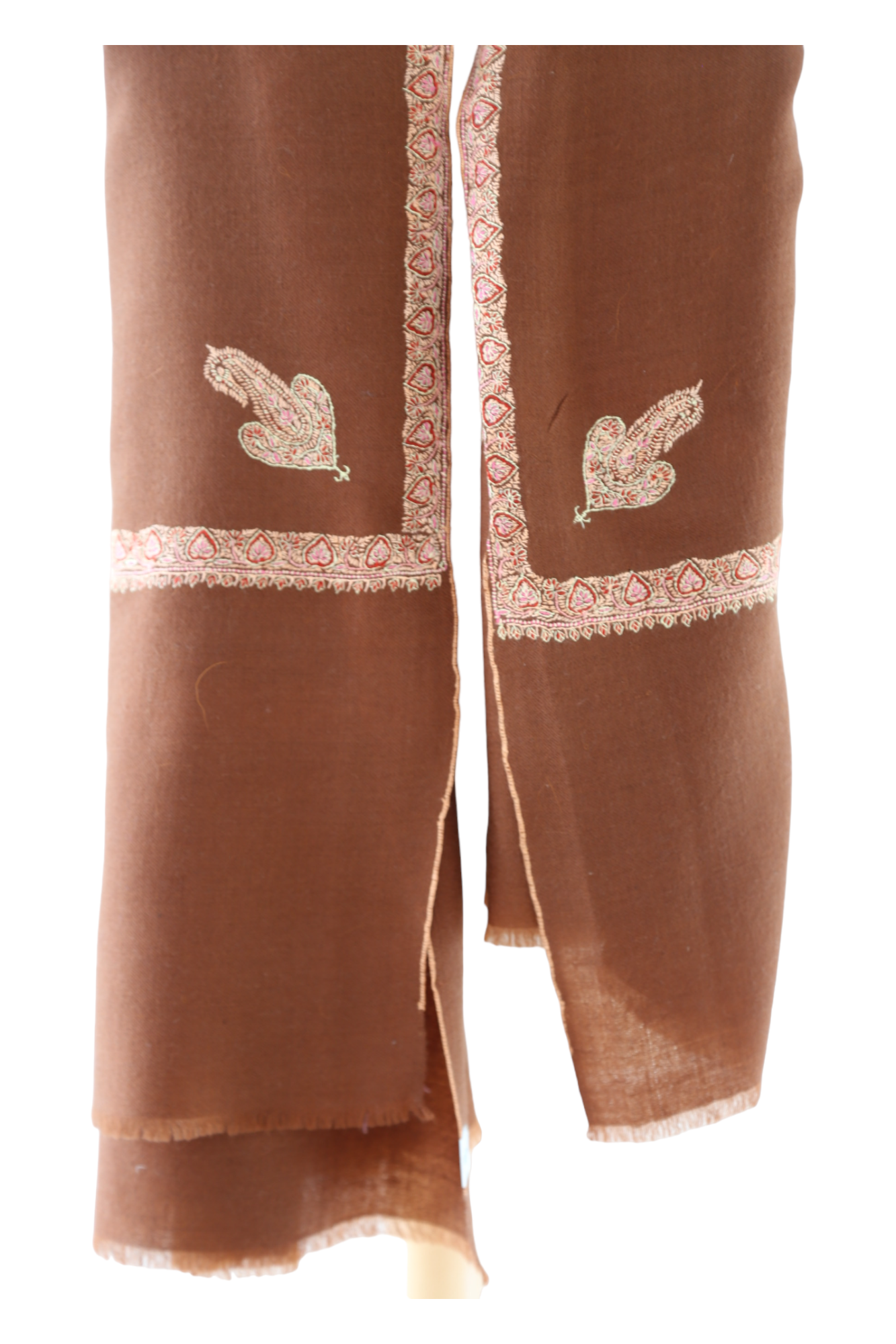 Pashmina Shawl with Border Embroidery - Chestnut